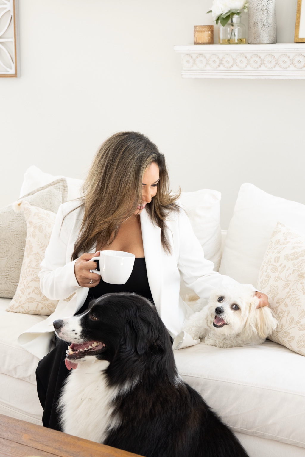 Jessica Taylor relaxing at home with Toby and Bentley